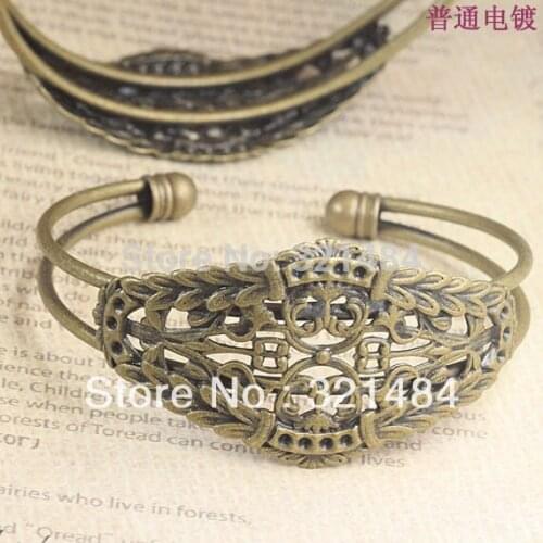 100pcs 60*65mm Filigree Badge Antique bronze brass metal Jewelry Bangle Cuff Bracelet Base Blank Tray Bezel