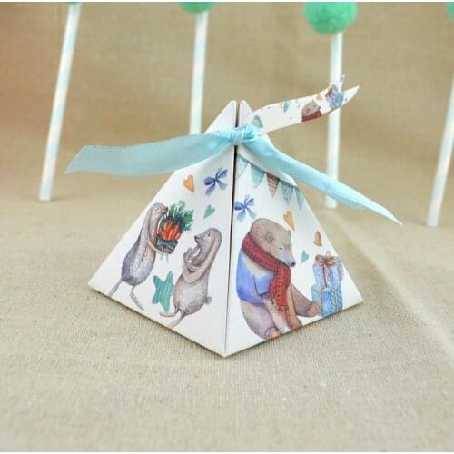 100pcs Cartoon Unicorn Winter bear Triangular Pyramid Candy Boxes Wedding Favors baby Birthday Party Christmas gift box package