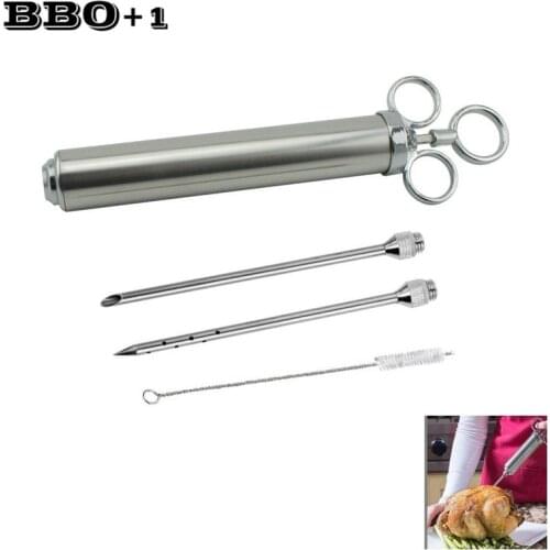 4OZ Stainless Steel Meat Marinade Flavor Injector Kit 1/2 Cup Capacity BBQ Seasoning Injector with 2 Professional Needles Brush