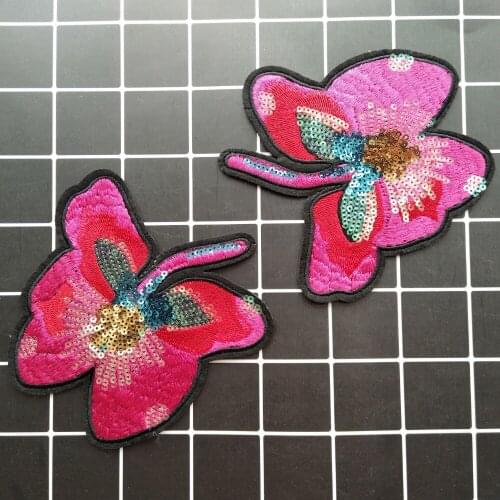2pcs/lot Bright Butterfly Applique Embroidered Iron on Sequins Patches For Clothes Bag Jeans Sticker Repair Diy Craft Decoration