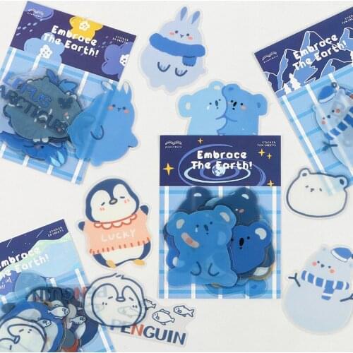 20 Pcs Cute Embrace The Earth Animal PET Sticker Diary Bullet Journal Scrapbooking Planner Stickers Aesthetic Kawaii Staionery