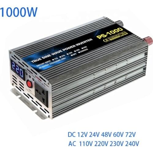 1000W Inverter 12V/24V/48V/60V/72V to 110V 220V 230V 240V Pure Sine Wave Inverter Peak Power 1000W for Car Household Appliances