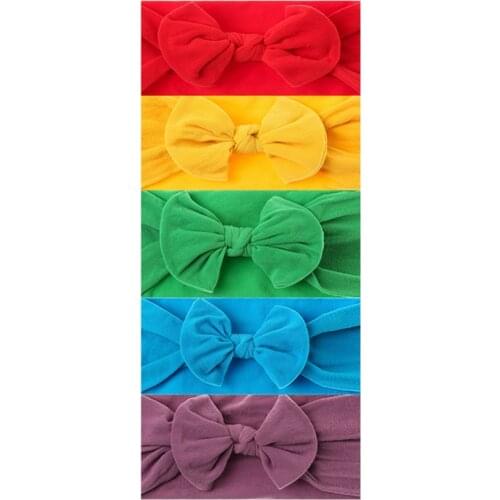 5 Pcs/Set Baby Girl Headband Bows Elastic Headbands Hair Band For Girls Solid Color Kids Toddler Turban Baby Hair Accessories