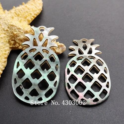 50pcs/lot 23x40mm Natural Hollow Pineapple Mother of Pearl shell for DIY Jewelry Black Pineapple cut MOP Pearl shell Beads