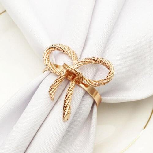 6Pcs Napkin Buckle Napkin Ring Holders Durable Hollow Out Alloy Rose Gold Color Bow Tie Napkin Ring for Banquet Table Decoration