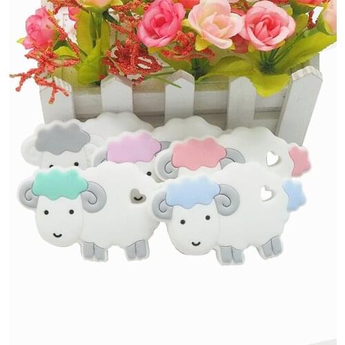 Chenkai 10PCS Silicone Sheep Teether Baby Cute Animal Teether For DIY Baby Nursing Chewing Teether Chain Pendant Necklace Toy