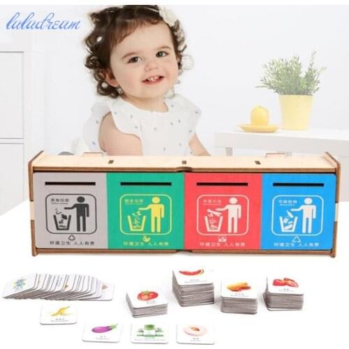Wooden Garbage Sorting Games Montessori Puzzle Toys Desktop Refuse Classification Game Props Children Toy