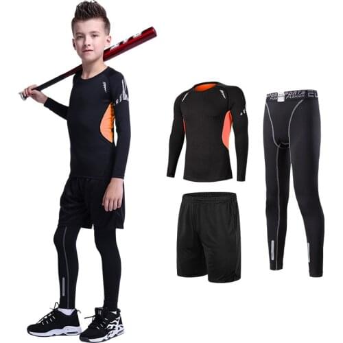 Kids Bjj Gi Boxing Set MMA Compression Jerseys+Pants Children Rashguard Basketball Tight T-Shirts Trousers Teenagers Sportswear