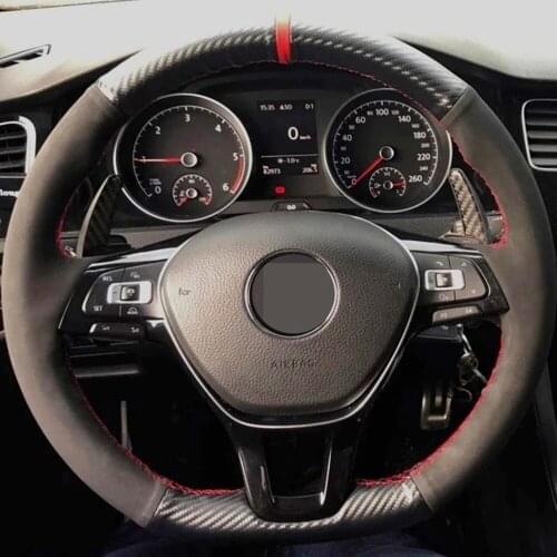 DIY Non-slip Black Suede Carbon Fiber Car Steering Wheel Cover For Volkswagen VW Mk7 New Polo Jetta Passat B8 Tiguan