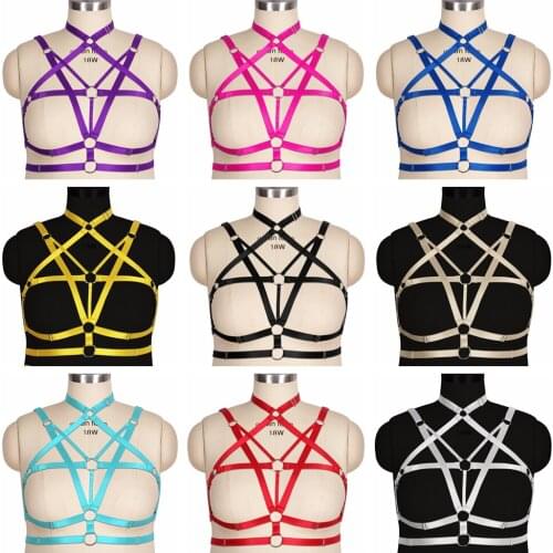 Harajuku Elastic Hollow Out Strappy Lingerie Sexy Women Shoulder Strap Bondage Chest Suspenders Binding Body Harness Garter Belt