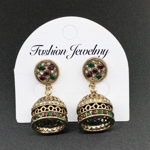 Ethnic Bali Jhumka Jhumki Brocade Crystals Mexico Gypsy Dangle Earrings Jewelry