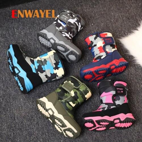 ENWAYEL Camouflage Warm Plush Winter Boys Snow Boots For Girls Shoes Kids Children Velvet Fur Chaussure Waterproof