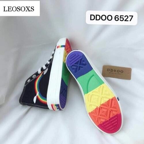 LEOSOXS Canvas Shoes Women Casual Sneakers High-Top Rainbow White Shoes Ladies Casual Shoes Canvas Sneakers Female Platform