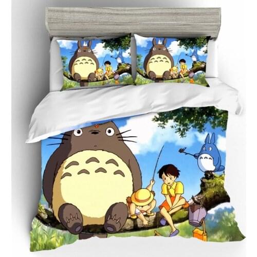 King Size Bedding Set Cute Totoro Duvet Cover Bed Sheets And Pillowcases Cartoon Comforter Bedding Sets Line Cotton Bed Sheets
