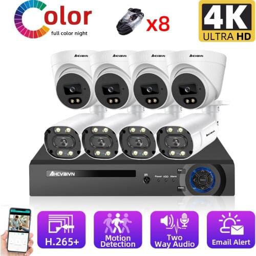 4K NVR Kit 8CH 4CH POE Camera System 8MP Full Color Night Vision Two way Audio IP Camera Outdoor Security Video Surveillance