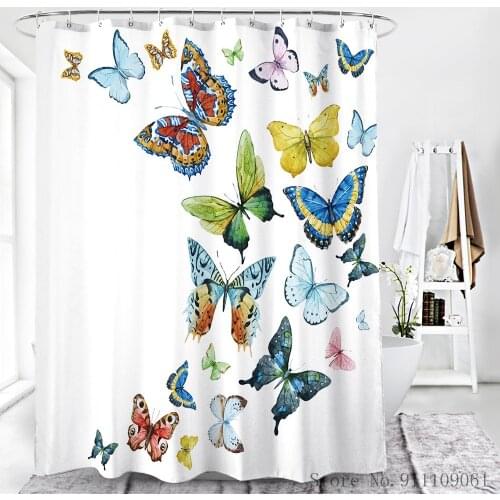 Colorful Butterfly Printed Shower Curtains Polyester Fabric Waterproof Mould Proof Bathroom Partition Curtain Home Decoration