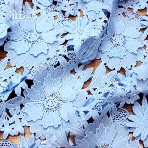 American style pink blue 3D floral applique heavyweight floral embroidery lace fabric for dress tissu telas free shipping SP4752