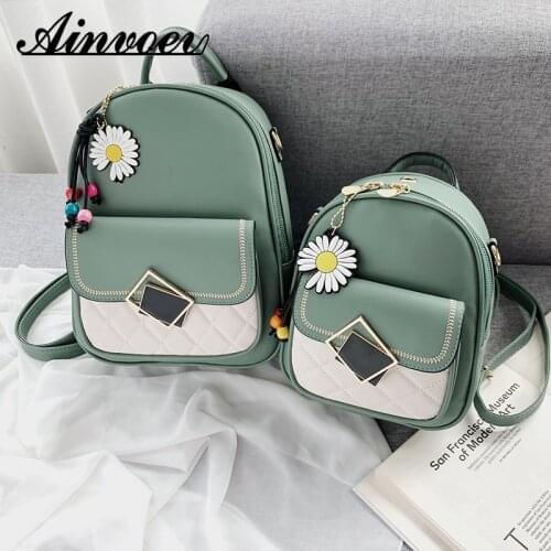 Ainvoev Cute Casual PU Leather Backpack Female Backpack Backpack Women 2021 New Solid Color Small Backpack