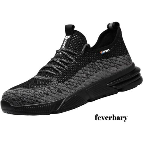 Feverbary Summer Indestructible Work Shoes Men Steel Toe Air Safety Boots Puncture-Proof Work Sneakers Breathable Safety Shoes