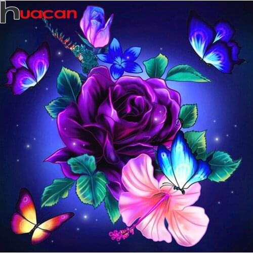 Huacan Full Diamond Embroidery Rose Butterfly 5D Diamond Painting Kit Flower Mosaic Picture Of Rhinestones Home Decoration