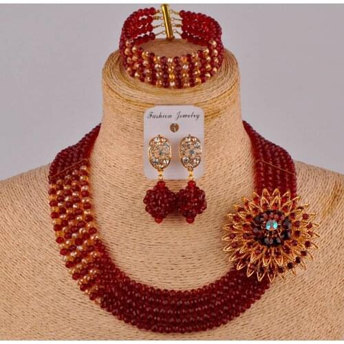 Burgundy wine and champagne gold ab african wedding beads costume african jewelry set nigerian wedding necklace CS01