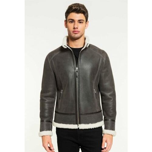 2019 New Mens Grey Shearling Jacket Turkey Sheepskin Coat Casual Leather Jacket Mens Fur Coat