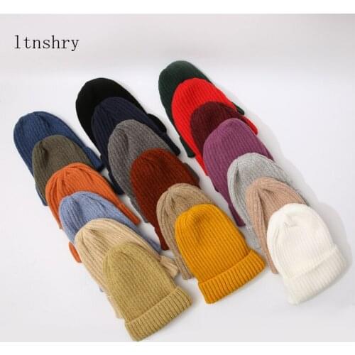 2021 New Solid Wool Beanie Knitted Warm Soft Trendy Winter Hats Simple Korean Style Women Wool Casual Caps Elegant Beanie