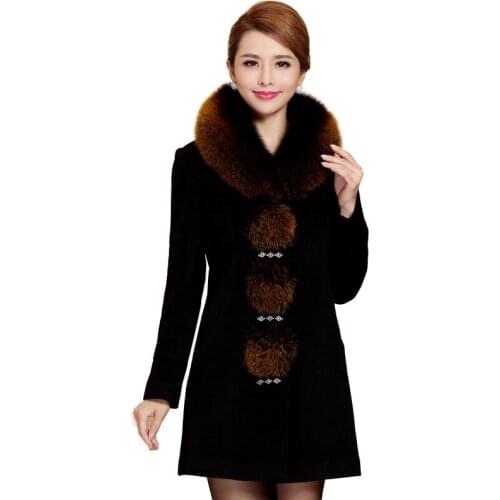 New Middle-aged Autumn Winter Jacket Female Woolen Coat Warm Cotton Coat Women Mid-length Casual Plus Size Wool Outerwear R879