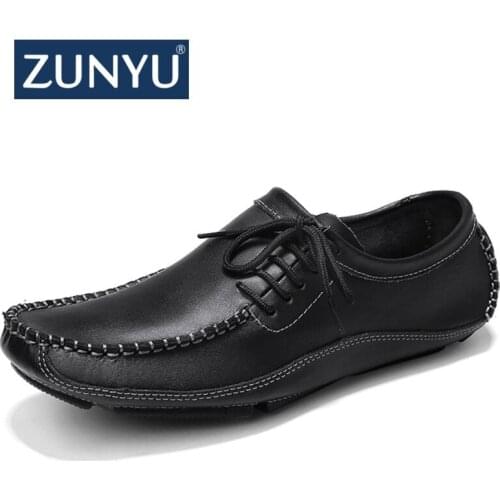 New big size 38-47 Cow Leather Men Loafers Fashion Handmade Casual Shoes Men Moccasins For Men Leather Flat Shoes ZUNYU Brand