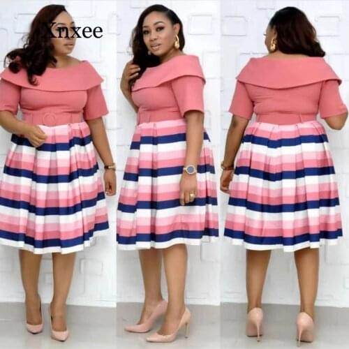 Formal knee length dress autumn sexy fashion style african women printing plus size knee-length dress rainbow color short sleeve