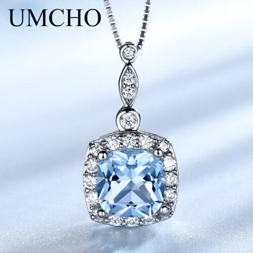 UMCHO 925 Sterling Silver Necklaces & Pendants Created Sky Blue Topaz Necklace Romantic Wedding Gifts For Women Fine Jewelry