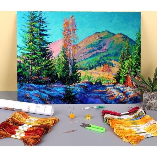 Landscape Mount Smotrich Printed Canvas 11CT Cross-Stitch DIY Embroidery Set DMC Threads Painting Handicraft Craft Needle