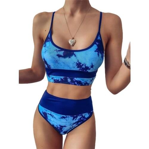 Meihuida Womens Split Swimsuit Two Piece Fashion Sexy Tie-dye Print Stitching Bikini Bathing Suit with Chest Pad