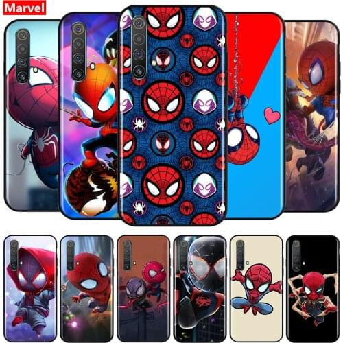 Marvel Cute Spiderman For OPPO Reno A 2 3 4 5 Z ACE Z/F/SE/Lite 10 X ZOOM 5 PRO Plus Pro (4G/5G) Black Silicone Soft Phone Case