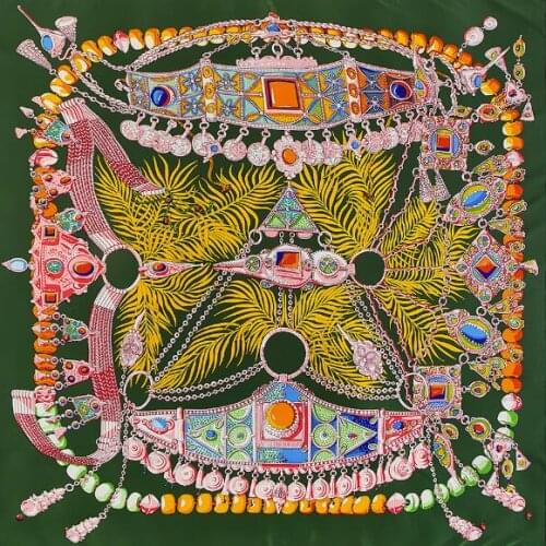 130cm Silk Scarf Women Large Shawls Fashion Diamond Pendant Design Square Bandana Luxury Kerchief Hijab Scarf Female Foulards