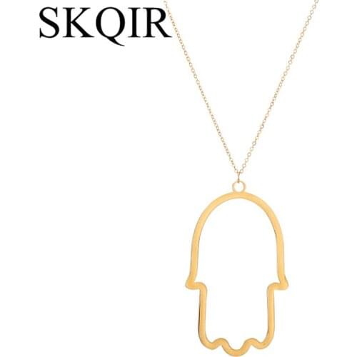 SKQIR Gold Chain Stainless Steel Necklace Hamsa Fatima Hand Palm Pendants Necklaces For Women Men Gift Jewelry Friends Chain