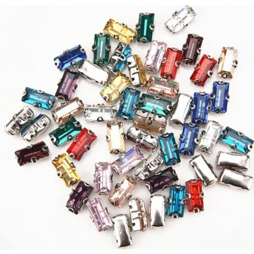 Crystal Diamond 5*10 Mm Rectangle 50Pcs/Pack Flash Glass Silver Base Sew On Claw Rhinestones Clothing Accessories Free Shipping