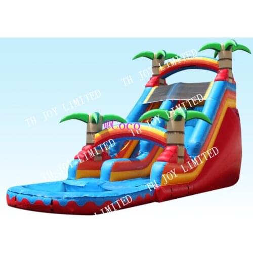 Free air ship to door,7m long Tropical Forest Theme Inflatable Water Slide With Pool, cheap rainbow bouncy jumper slide