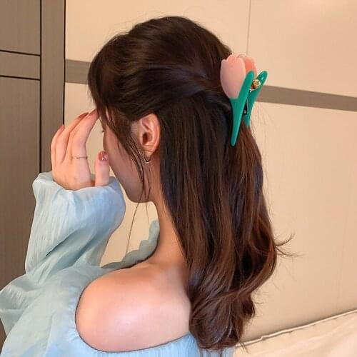 U-Magical Temperament Geometric Acetate Tulip Flowers Hair Claw for Women Textured Pink Plant Shark Hair Clamps Hair Accessories
