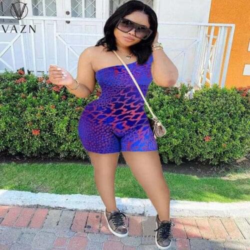 VAZN 2021 Hot High Street Plus Size Sexy Young Tank Sleeve One Off Shoulder Solid High Waist Women Skinny Free Playsuits
