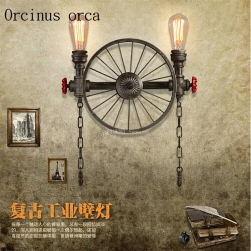 Water pipe wall lamp, American Nordic style restaurant, bar platform, personalized retro wheel, craft lighting, iron crane lamp