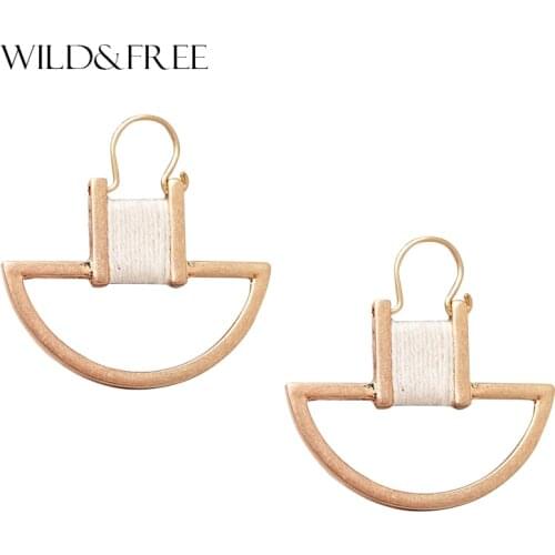 WILD & FREE Women Vintage Geometric Hoop Earrings Antique Gold White Black Thread Wrap Handmade Women Earrings Jewelry