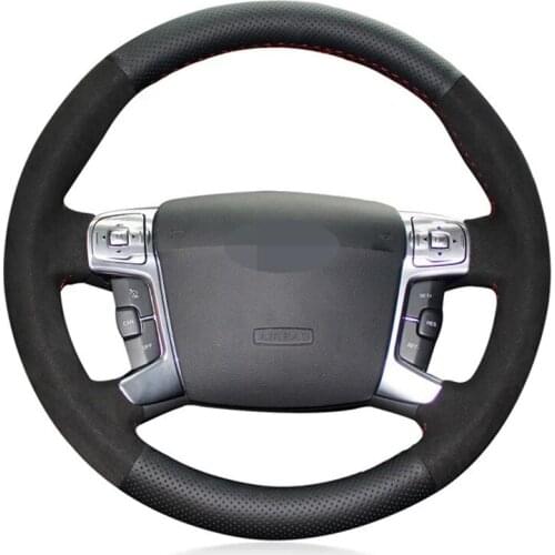 Car Steering Wheel Cover Hand-Stitched Black Genuine Leather Suede For Ford Mondeo Mk4 2007-2012 S-Max 2008