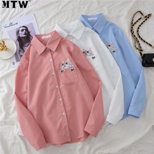 2021 Spring Autumn Long Sleeve Women Blouse Shirts Ladies Cat Embroidery Shirts Plus Size Office Tops