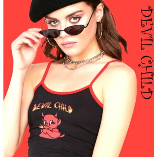 Women Tank Top Bra Vest Crop Top Halloween Devil Child Blouse Singlet T Shirt Cartoon Pattern Sling