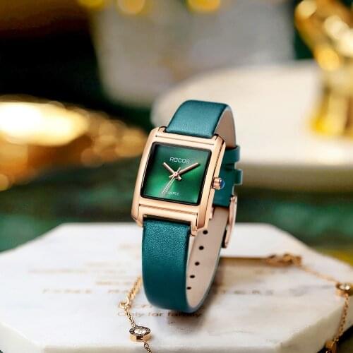 ROCOS Women Elegant Quartz Watch Green Dial Waterproof Wristwatch for Ladies Classic Emerald Luxury Fashion Clock R0219