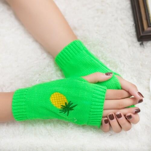 Ladies Embroidered Pineapple Knitted Gloves Autumn And Winter Warm Fingerless Gloves Soft Warm Mitten перчатки зимние женские