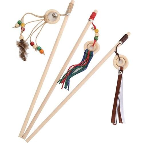 Dorakitten 1pc Cat Stick Wand Toy Wooden Funny Cat Tassel Teaser Kitten Interactive Toy With Bell Cat Favors Pet Supplies