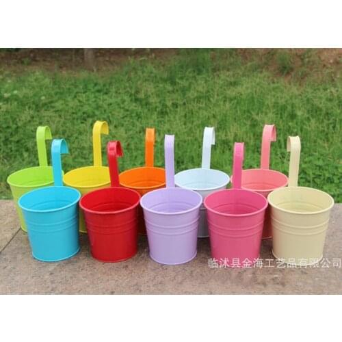 10pcs/set Colorful Hanging Flower Pot Hook Wall Pots Iron Flower Holder Balcony Garden Planter Home Decor Plant Pots