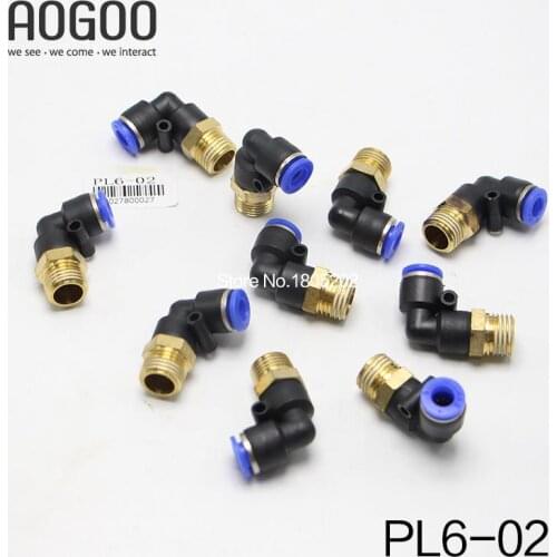 10Pcs/lot PL6-02 6mm To 1/4 BSPT Elbow Male Air Pneumatic Quick Connect jointer Connectors Fitting
